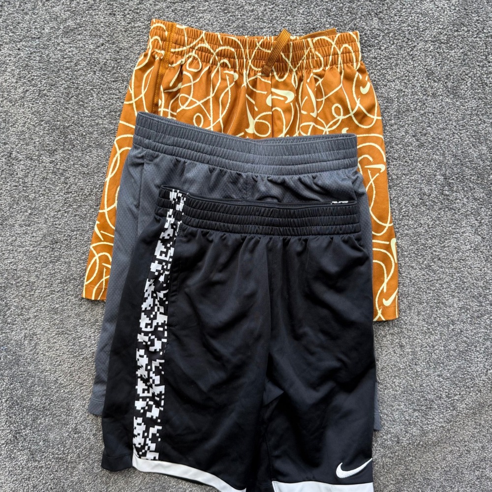 Nike Boys Dri-FIT Athletic Shorts Lot of 3 Orange Grey Black Size Large L 14-16